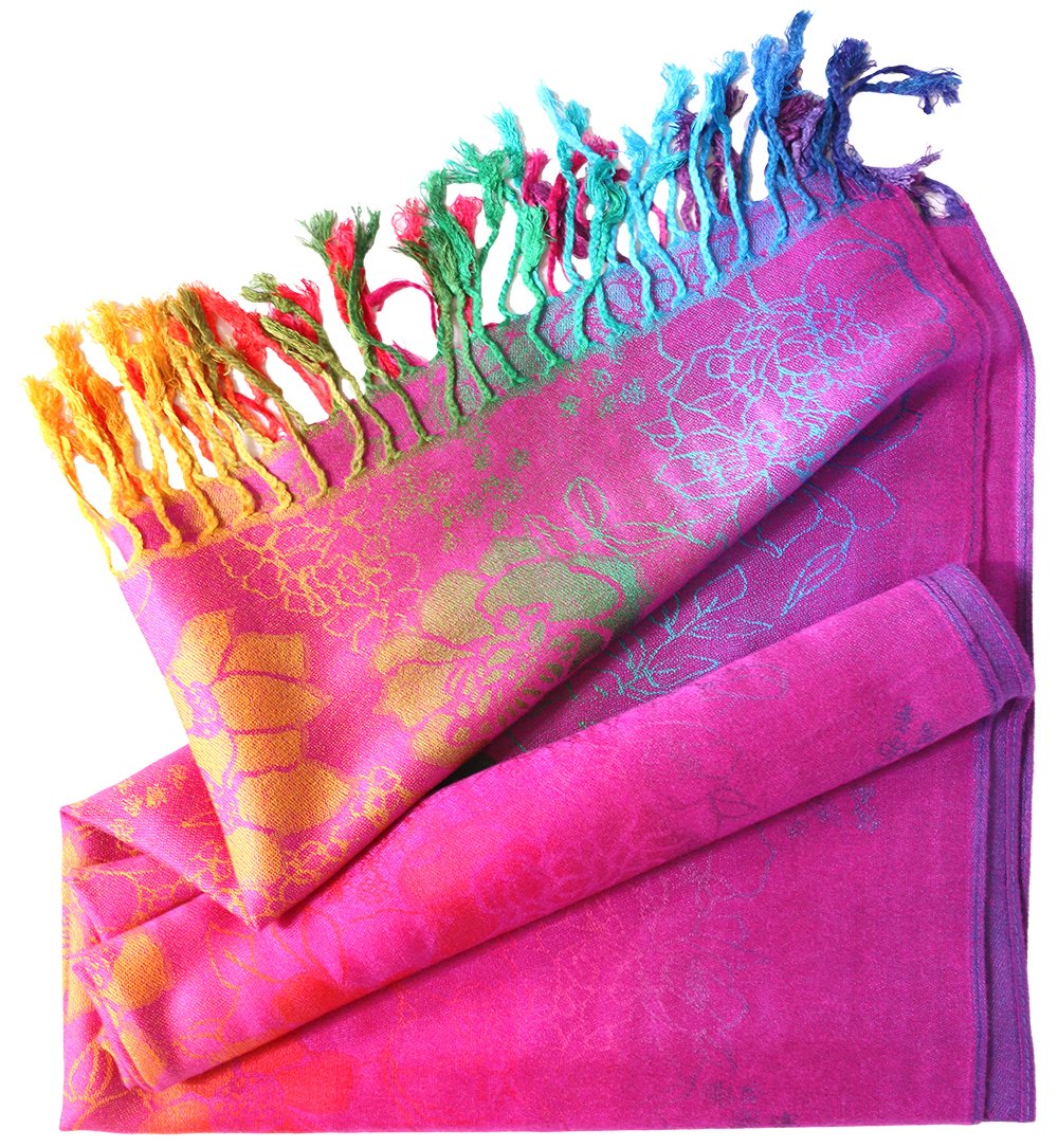 KMystic Colorful Silk Pashmina Scarf Shawl Wrap (Hot Pink)