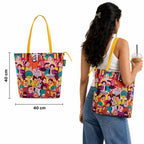 Chumbak Colorful Faces of India Tote Bag – Canvas Shoulder Bag, Ethnic Yellow Print, Stylish, Durable & Roomy for Daily Use