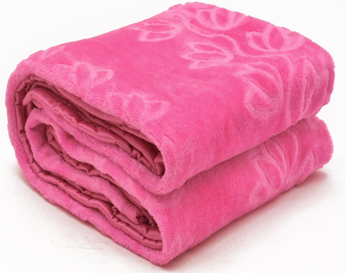 BENAVJI Mink Floral Embossed Super Soft AC Bed Velvet for Winter Blanket (Double, Pink) Kafalo