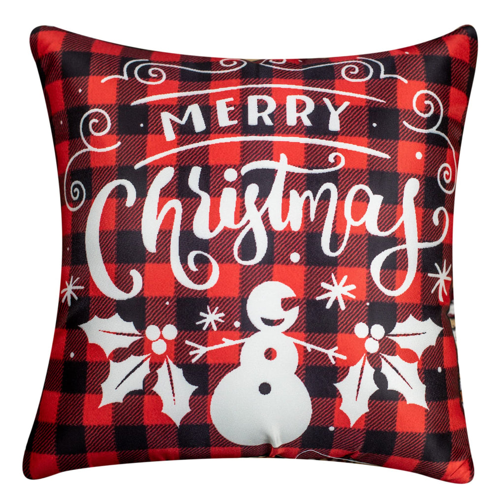 Vendola Decorative Merry Christmas 12 Inch x 12 Inch Cushion Covers Set of 5, Satin Cushion Cover for Sofa, Christmas Home Decor, White and Red Colour, Deer, Reindeer, Pine Tree Print, (12X12 Inches)