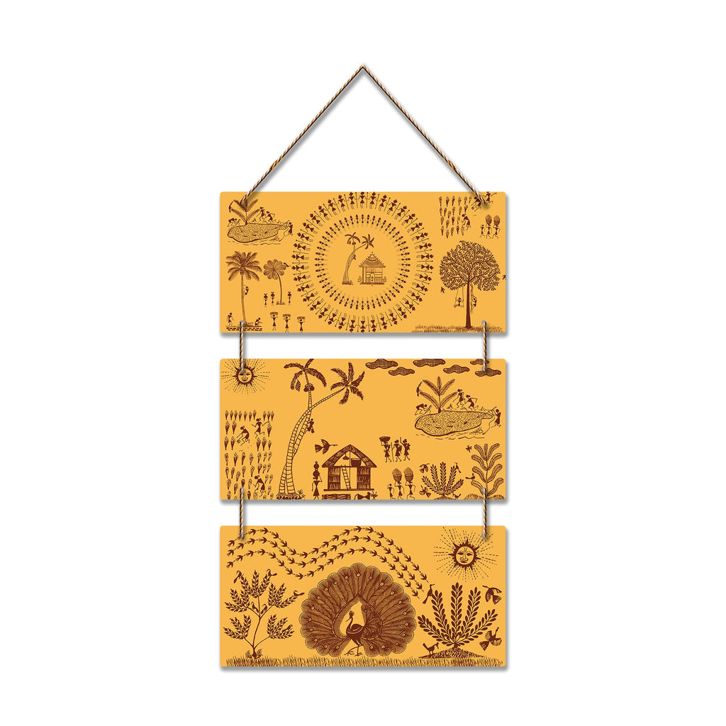 Artvibes Ancient Village Warli Art Decorative Wall Hanging Ornaments | Wall Sculpture | Signs & Plaques | Modern Decor Artwork | Wall Art Print | Handcrafted Art | Unique Gift Items (WH_9457N)