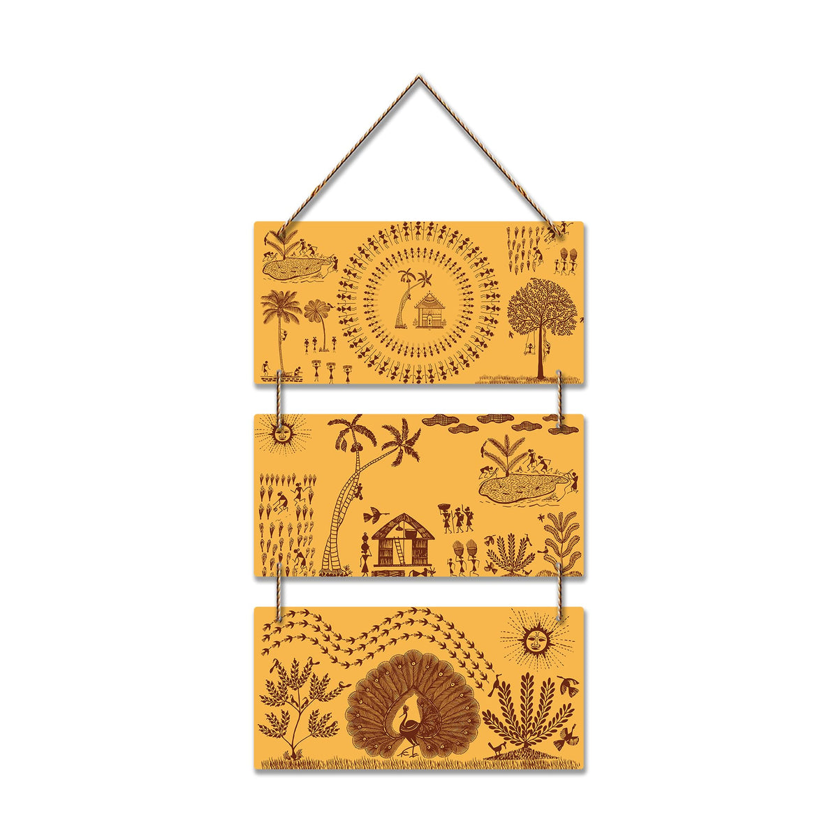 Artvibes Ancient Village Warli Art Decorative Wall Hanging Ornaments | Wall Sculpture | Signs & Plaques | Modern Decor Artwork | Wall Art Print | Handcrafted Art | Unique Gift Items (WH_9457N)