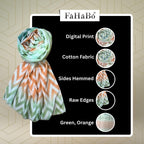 FAHABO Scarf for Women Stylish Printed Cotton Soft Stole | Hijab Scarf | Headscarf | Neck Scarf | Wraps (Green, Orange) Size: 73 L x 35 W
