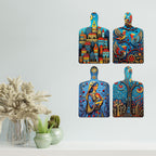 Artvibes Village, Birds & Nature Theme Indian Folk Art Decorative Wall Hanging Ornaments | Printed Wall Decoration | Graphic Artwork | Wall Art Print | Scenery | Unique Gift Items (WH_5653N), Set of 4