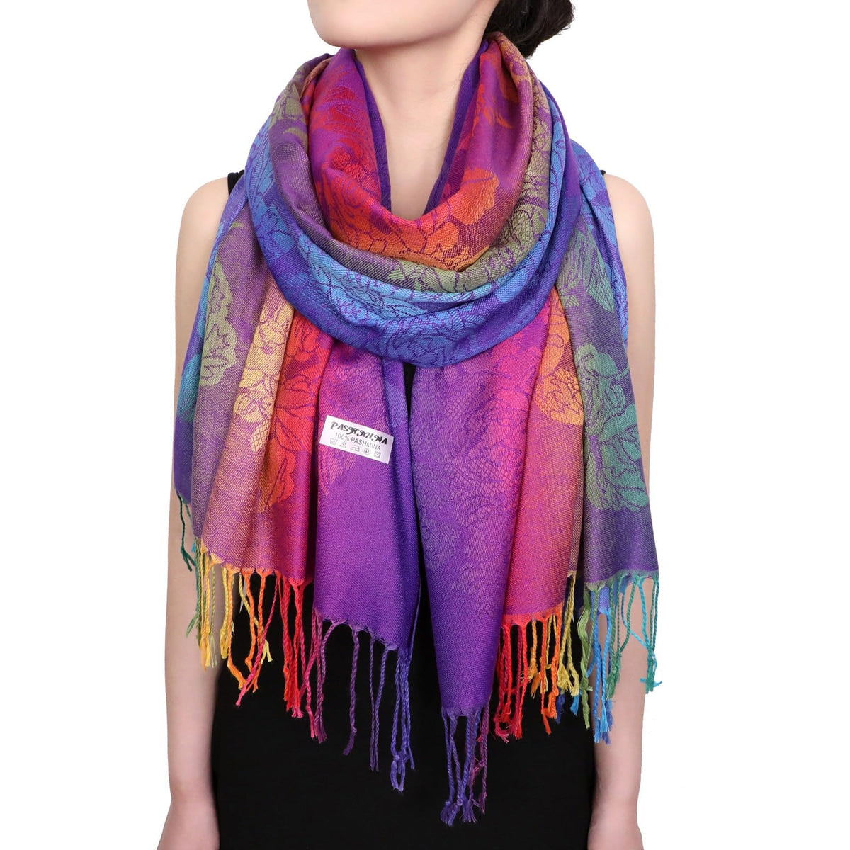 Fashion Colorful flowers Jacquard cotton pashmina Women Wrap Shawl tassels Scarves 75 x 27.5 (THM08-05)