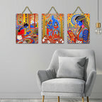 Artvibes Traditional Cultural Wooden Art Decoration Item for Home | Living Room | Office | Cafe | Painting Wall Decor | Wall Illustrations | Ethnic Wall Decor | Gift Items (WH_96120N), Set of 3