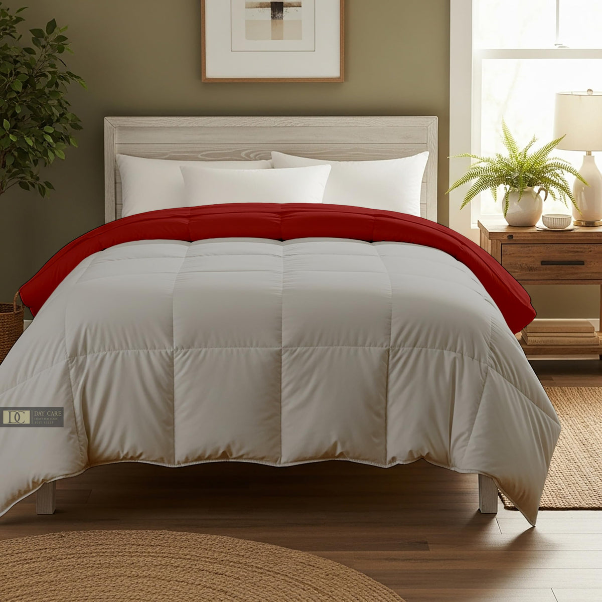 Day Care® 600 GSM Premium Comforter | Cloud Down Touch Microfiber Quilt | Heavy Warm Winter Blanket Rajai | Soft, Lightweight & Machine Washable - 60x90 Single Bed | Silver/Burgundy Kafalo