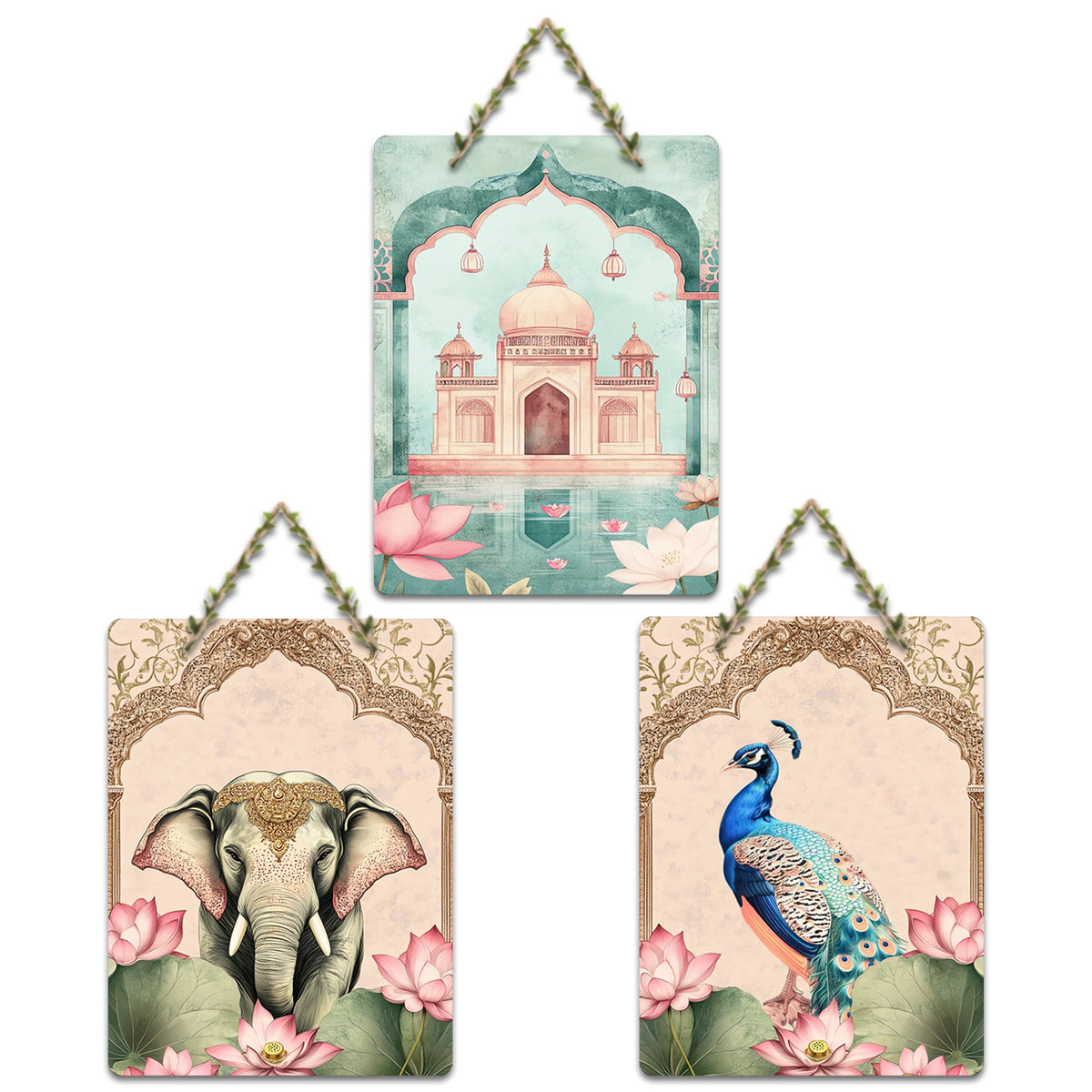 Artvibes Royal Theme Art Decorative Wall Art MDF Wooden Wall Hanger for Living Room | Art For Wall | Door Decoration Items | Graphic Artwork | Aesthetic Wooden Decor | Ideal Gift (WH_96145N), Set of 3