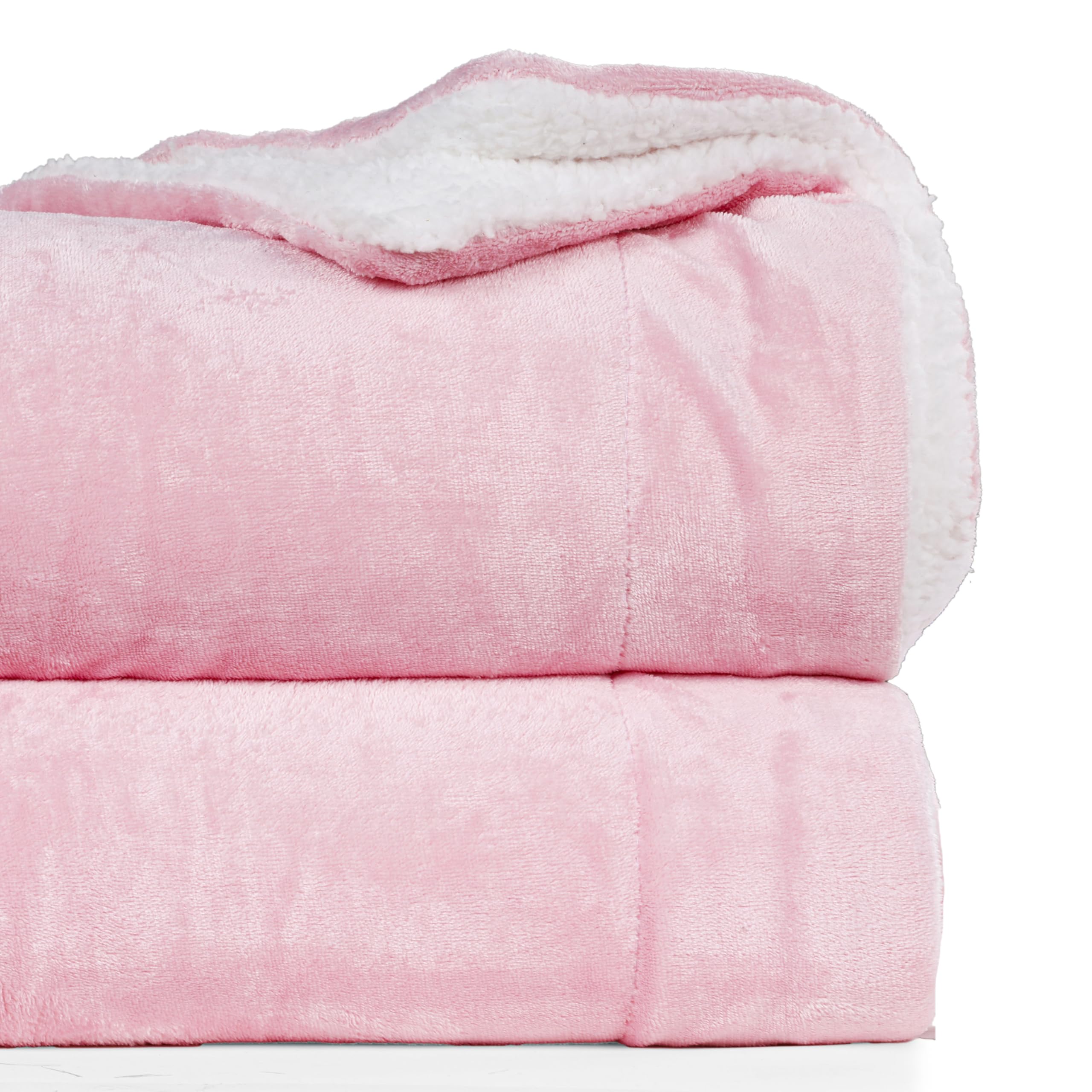 CHANDRAVATI Polyester Sherpa Blanket | Double Bed Solid Plain Micromink Flannel | Soft, Warm & Cozy Bedding for AC & Winter Use (Pink, Double, 200 TC) Kafalo