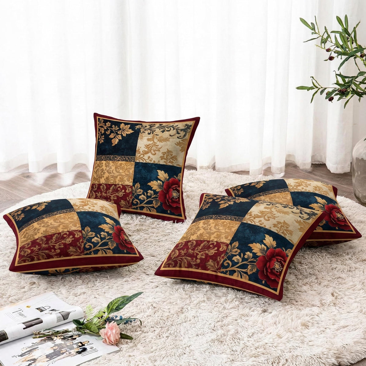 ishro home Premium Cushion Cover 18 inch x 18 inch | Luxury European Mosha Fabric | Love at First Sight Designs | Hidden Zipper | Machine Washable, Non- Fading | (2, Jodhpuri Royale, 18 x 18 Inches)