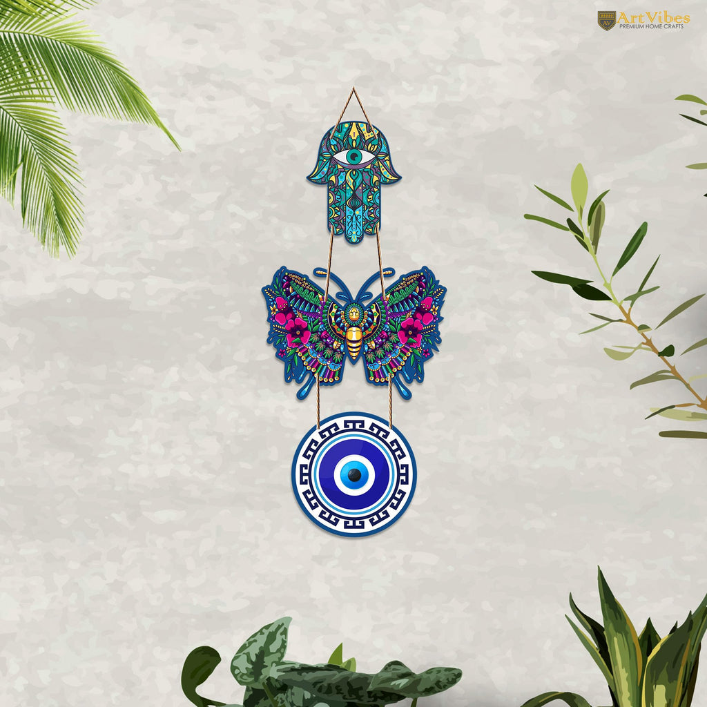 Artvibes Beautiful Butterfly Luck Prosperity Wooden Wall Hanging For Luck Properity For Home Decoration | Spiritual Decor Items | Wall Illustrations | Ethnic Wall Decor | Wall Art Print (WH_8503N)