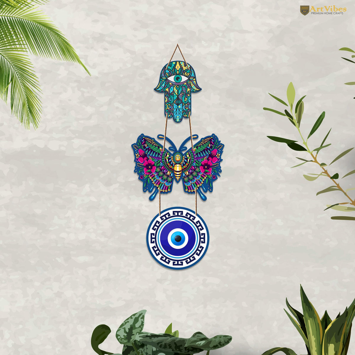 Artvibes Beautiful Butterfly Luck Prosperity Wooden Wall Hanging For Luck Properity For Home Decoration | Spiritual Decor Items | Wall Illustrations | Ethnic Wall Decor | Wall Art Print (WH_8503N)