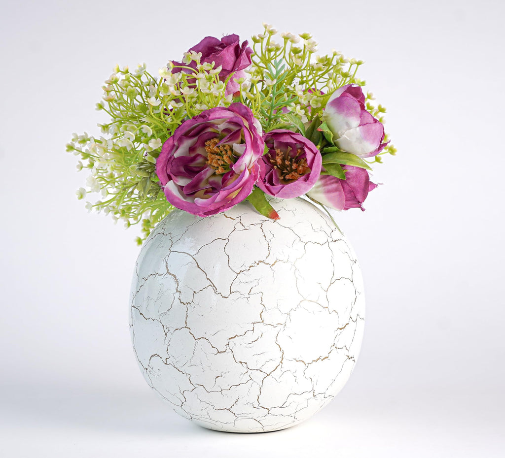 BEHOMA Metal Ball Round Metal Vase for, White