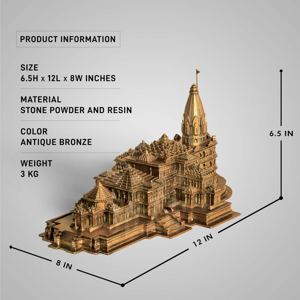 SILAII Ayodhya Ram Mandir Replica Sculpture - 6 Inch Antique Bronze - Ideal for Home Decor
