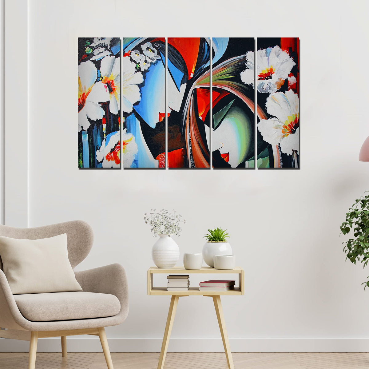 VIBECRAFTS Beautiful Radha krishna 5 Pieces Canvas Wall Painting For Home | Office | Living Room | Gift (PTVC5Pcs4_8550)