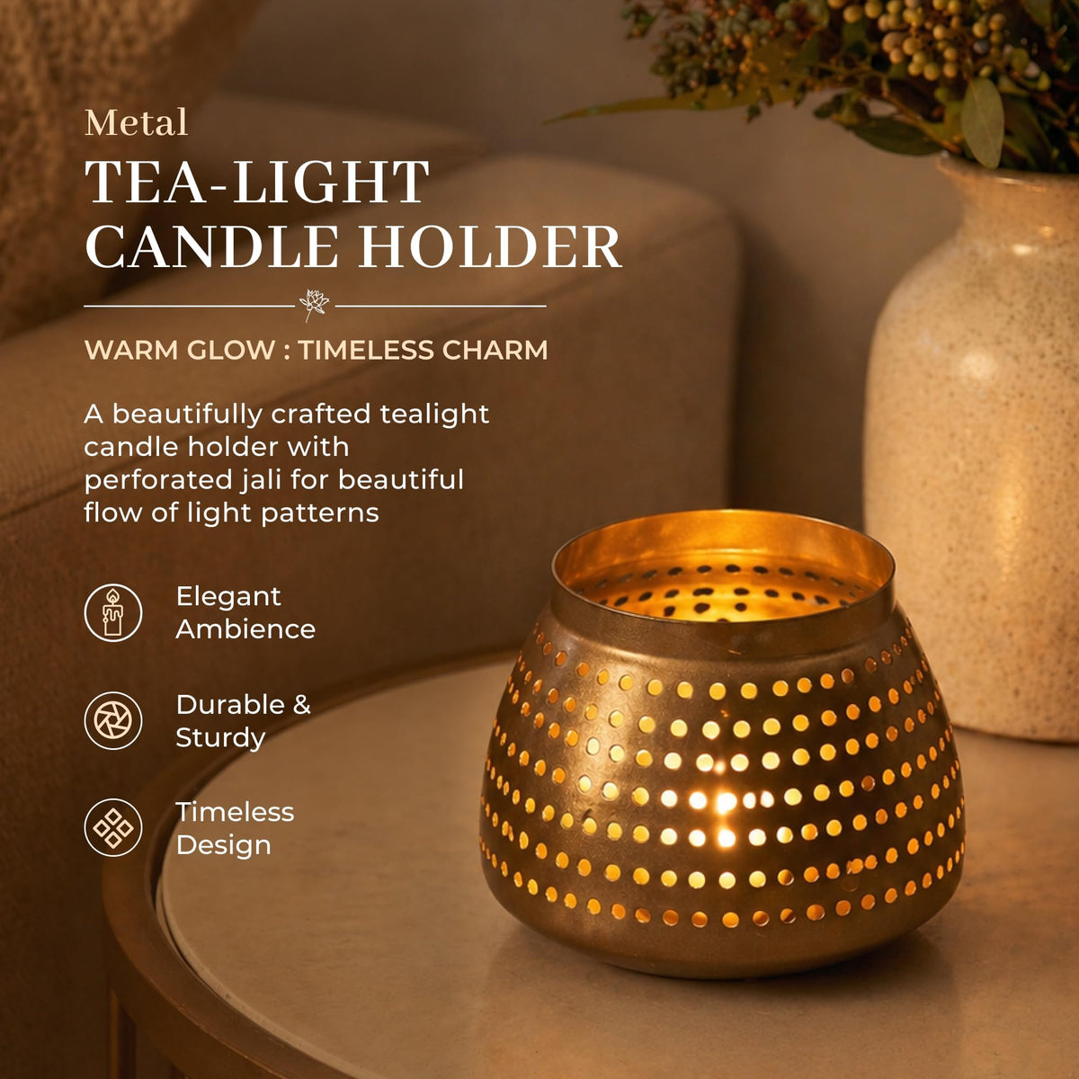 Habere India-All the Cultures Fabricating India Metal Candle Holder | Handcrafted Decorative Diya for Home Decor | Diwali Festive Gift | Pooja Room Tea Light Holder (Design01: L10 x W10 x H8 cm)