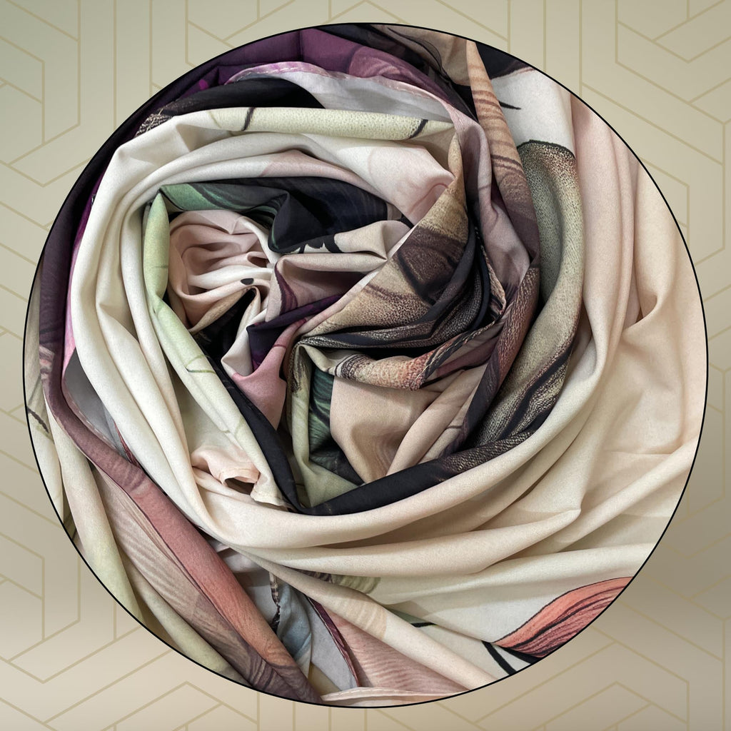 FAHABO Iconic Collection Digital Print Swiss Butter Cotton Scarf Stole for Women (Antique Ivory - Pu)