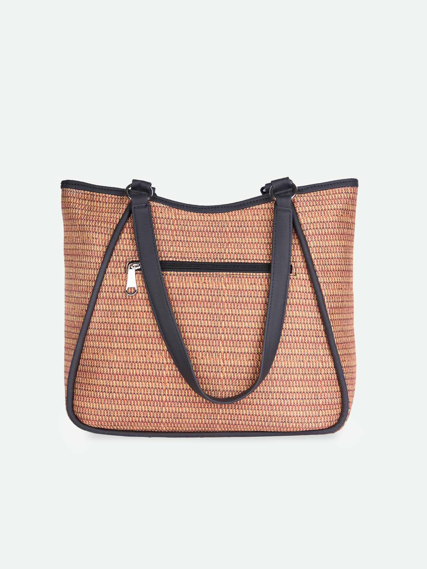 ZOUK Naisha Golden Brown Weave Tote Bag for Women | Vegan Leather Large Shoulder Handbag with Bottle Holder, Multiple Pockets & Water-Resistant Lining | Office, Travel & Daily Use | Bombay Macrame