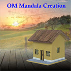 OM Mandala Creation Miniature Village Hut Model, Handcrafted Diorama with Thatched Roof, School Project Art and Craft Small Size 8cm X 8cm X 9cm