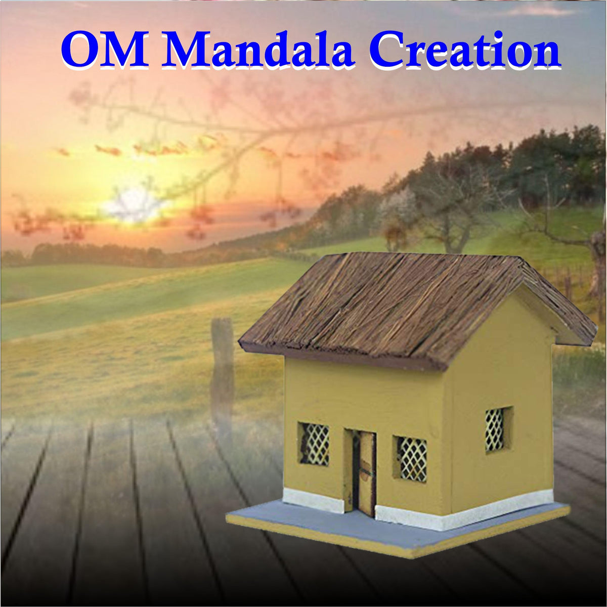 OM Mandala Creation Miniature Village Hut Model, Handcrafted Diorama with Thatched Roof, School Project Art and Craft Small Size 8cm X 8cm X 9cm