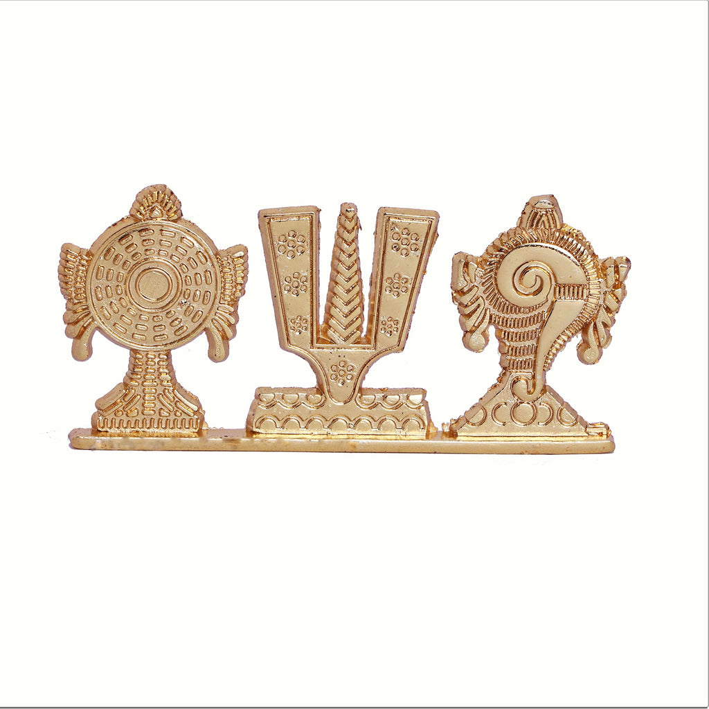 KridayKraft Tirupati Balaji Symbol Stand Shankh Chakra Namah Gold Plating Antique Decorative for Car Dashboard Home & Office Table Showpiece Figurines,Religious Gift Idol...