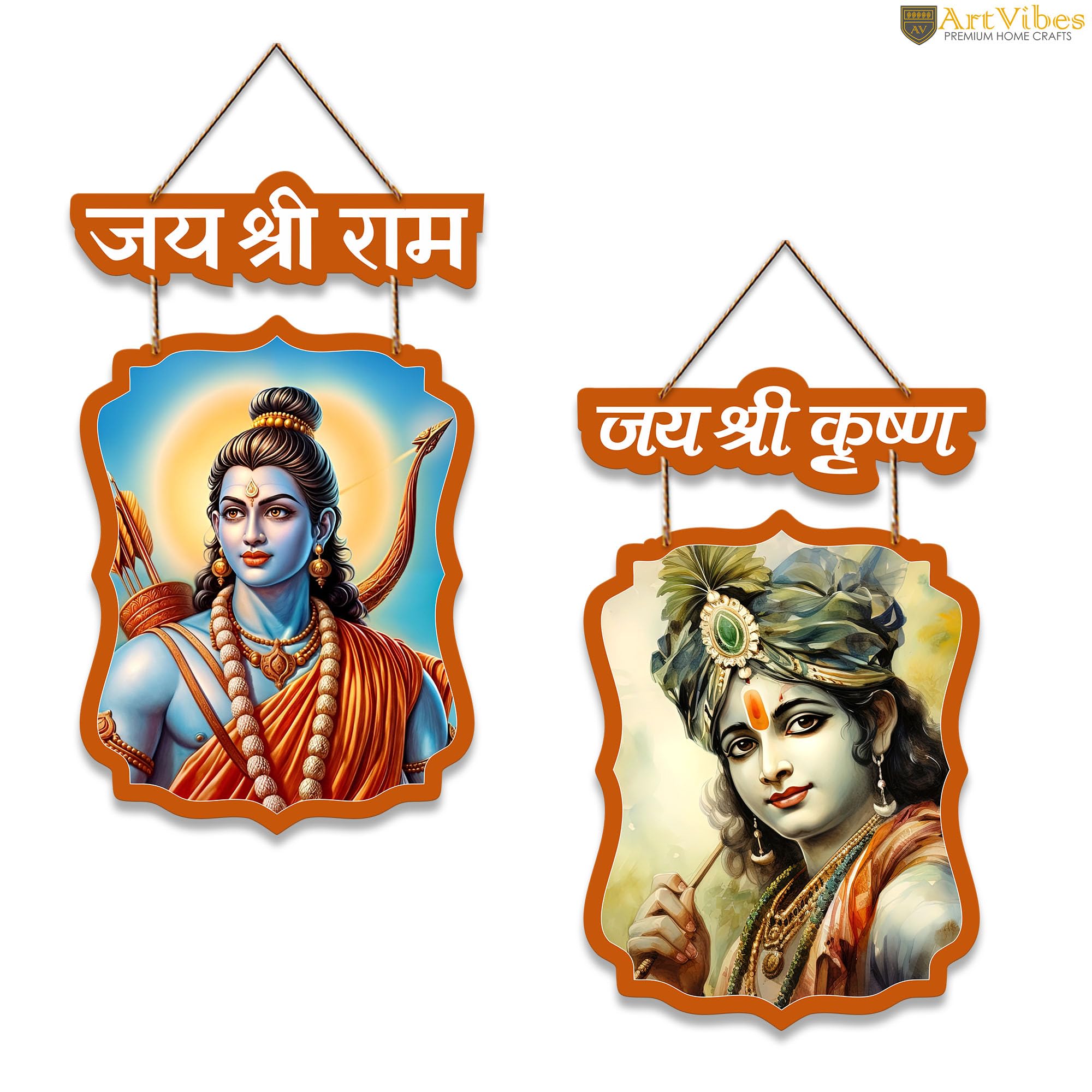 Artvibes Shri Ram and Krishna Wall And Door Hanging for Home Temple | Spiritual Decor Items | Wall Sculpture | Signs & Plaques | Artwork| Stylish Modern Decor Item | Gift Items (WH_9712N), Set of 2