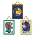 Artvibes Peacock Madhubani Art Decorative Wall Hanging Ornaments | Living Room | Office | Cafe | Painting Wall Decor | Wall Art Print | Ethnic Wall Decor | Unique Gift Items (WH_9601N), Set of 3