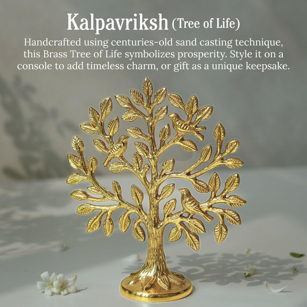 BEHOMA 100% Pure Brass (6 inch) Kalpvriksh Tree with Birds | Good Luck Gift