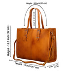 HYATT Leather Accessories Full-Grain Natural Cro Leather Ladies Handbags & Sling Shoulder Tote Bags For Women Laptop Big Size Branded Stylish. Size- L-16 X H-12.5 x W- 4.5 Inches (MANGO TAN)