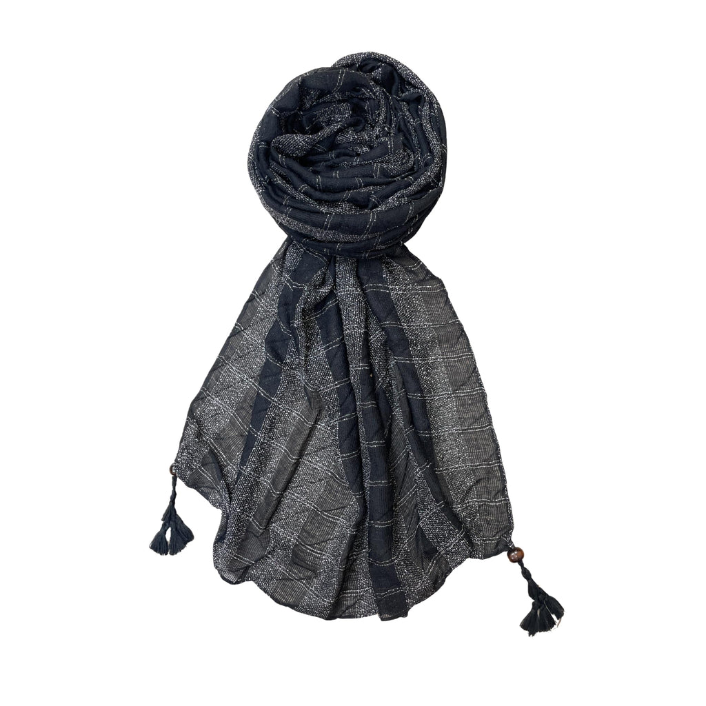 FAHABO Scarf for Women Stylish Woven Checkered Cotton with Tassels | Hijab Scarf | Stole | Soft, Lightweight, and Latest Scarves | 72 x 32 Inches (Black and White)