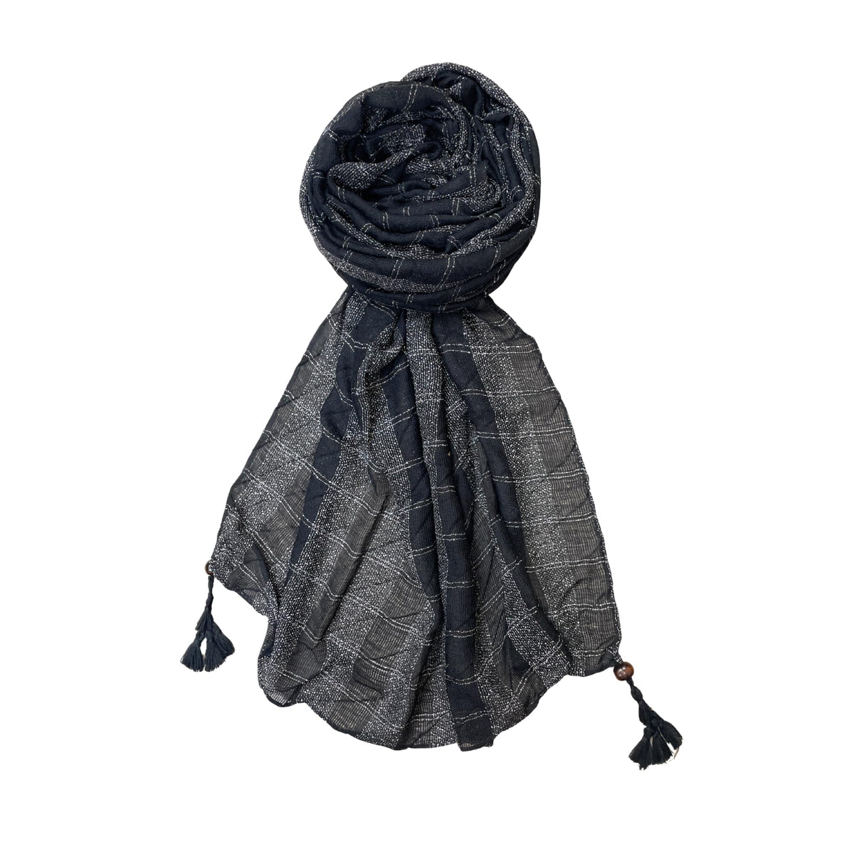 FAHABO Scarf for Women Stylish Woven Checkered Cotton with Tassels | Hijab Scarf | Stole | Soft, Lightweight, and Latest Scarves | 72 x 32 Inches (Black and White)