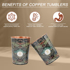 MERCAPE® 100% Pure Copper Glasses Set of 2 | Designer Meena Print | 300ml Each | Ayurvedic Benefits | Handmade Copper Tumblers for Daily Use & Gifting (Multiple Designs) (Persian Mosaic Design)