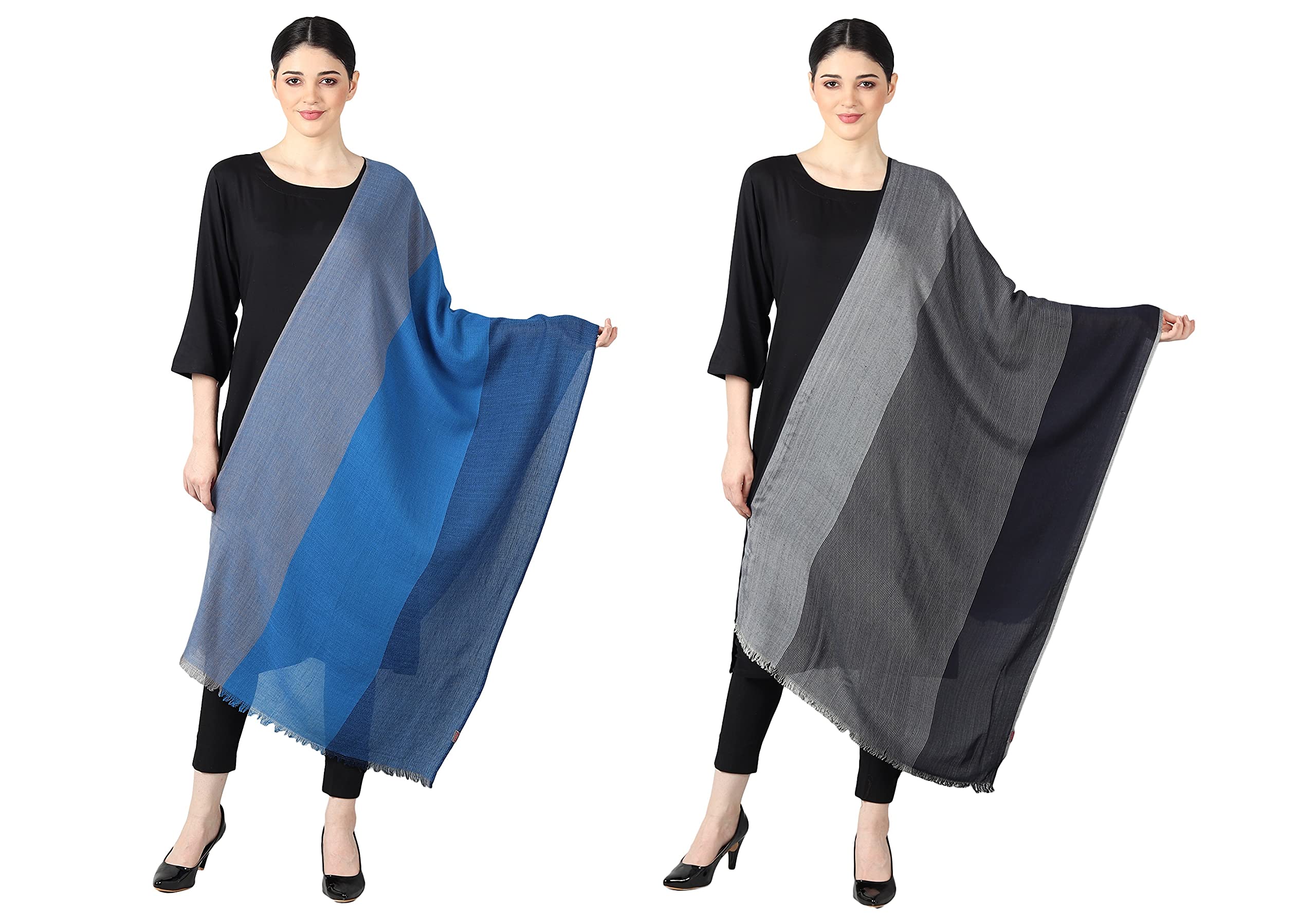 Flyer Women's stole/scarf Colour- Sky Blue & Grey AND Black & Grey soft viscose ethnic scarves pack of 2 ST-06-ST-07