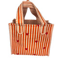 GULABI THAPPA Hand Block Printed Cotton Tote Bag, 22x25x11 cm, Quilted Design with Striped Border (Orange-striped)