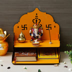 GiftDenaHai Beautiful Wooden Pooja Temple for Home and Office Wall Shelves/Pooja Stand/Sinhasan/Mandir Perfect for Bhakti Pooja Ghar Wooden Temple T106