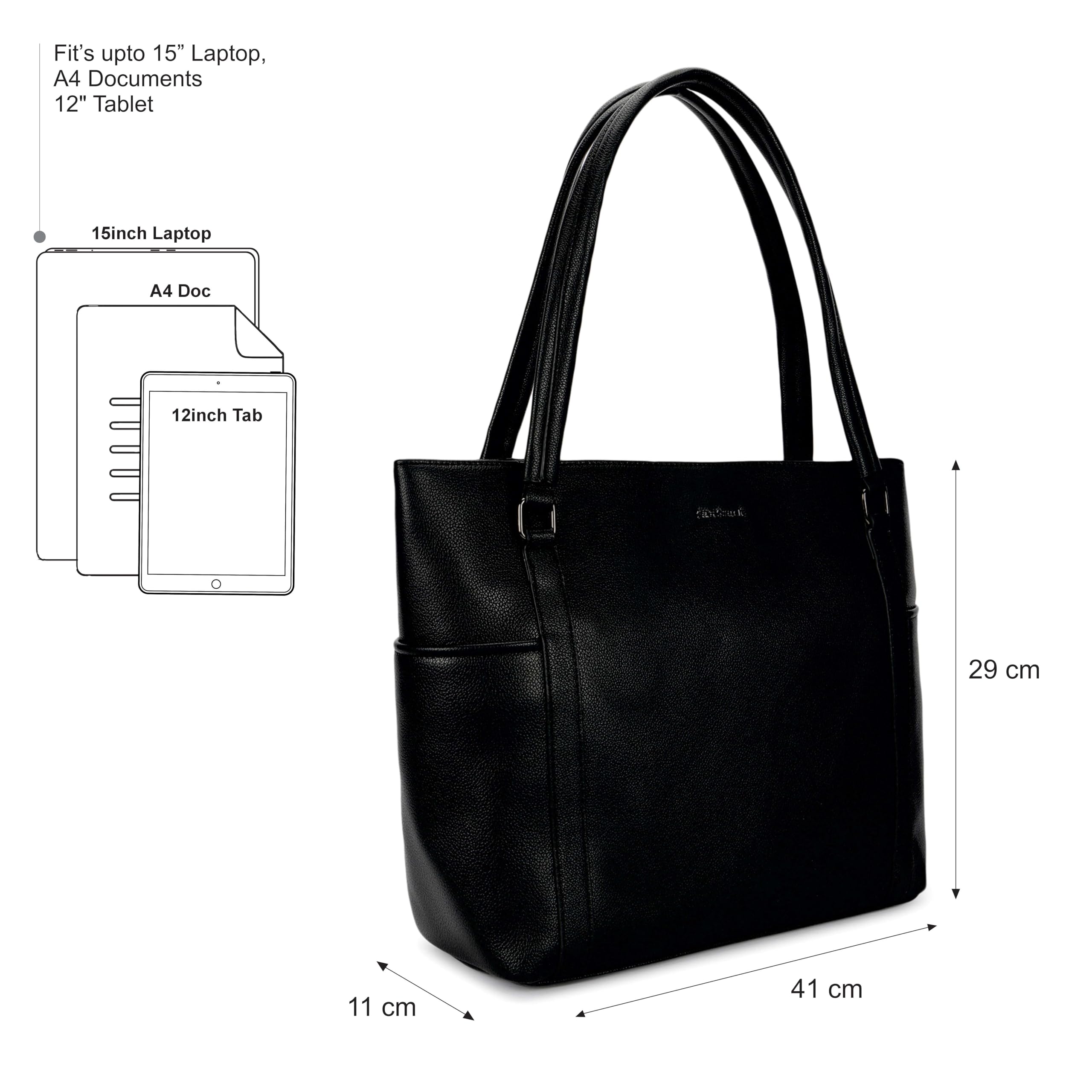 Fastrack JetSet Laptop Tote For Women | Faux Leather Work Tote With Padded Laptop Sleeve | Structured Shape & Zip Closure | Trendy Office Bags For Women