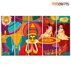 VIBECRAFTS Celebration Onam Festival 5 Pieces Canvas Wall Painting For Home | Office | Living Room | Gift (PTVC5Pcs4_8515)