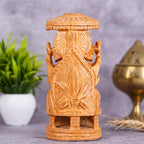 Vasu Creation Hand-Carved Wooden Lord Ganesha Statue with Decorative Umbrella, Traditional Indian Home Decor (3inch)