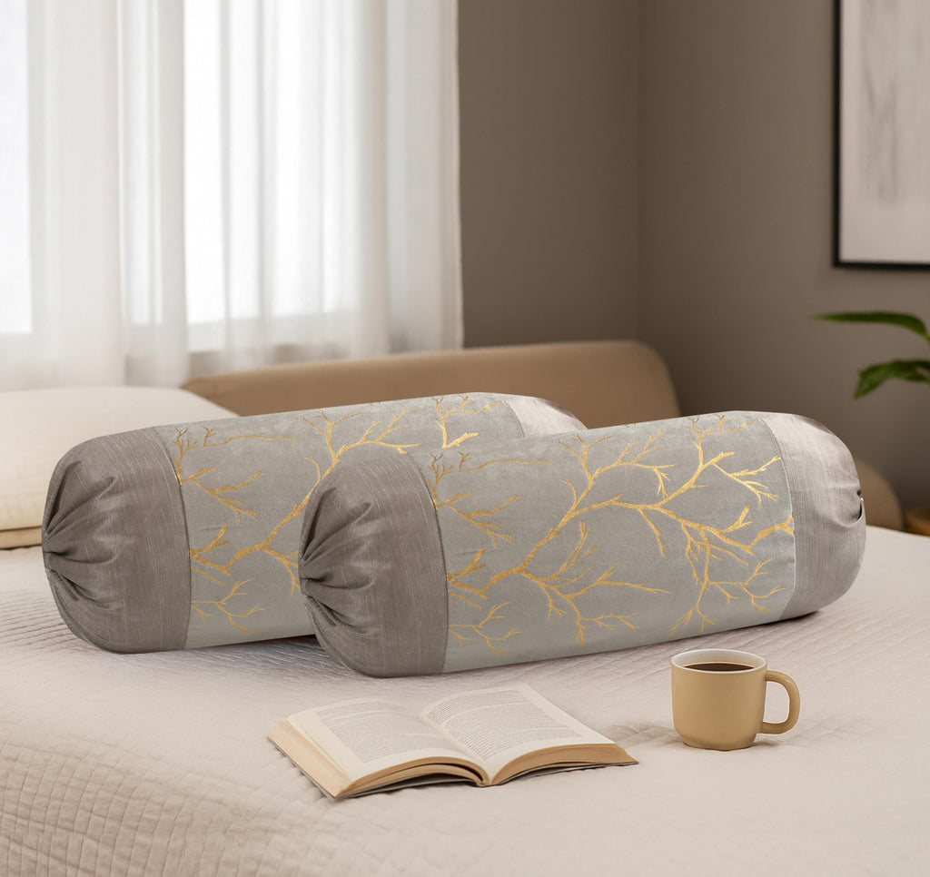 Stuffique Bolster Pillow Cover Set of 5, Round Cushion Cover - 16 x 32 inches, Grey
