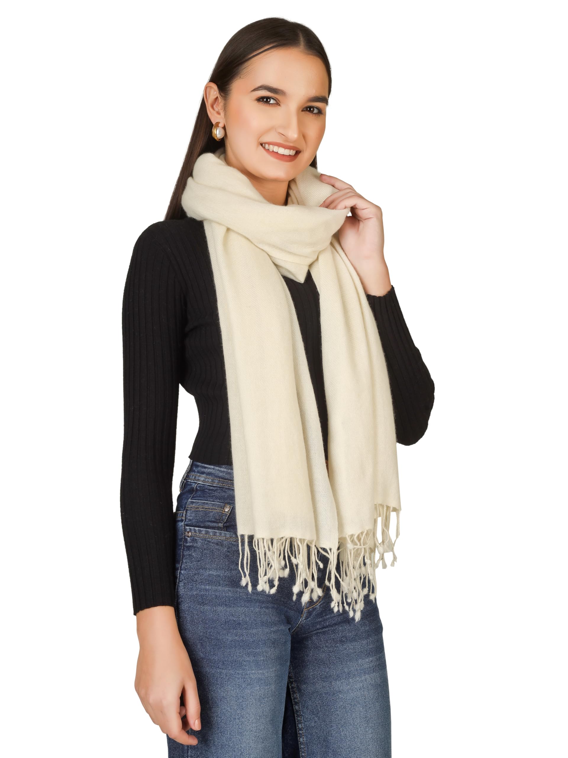 VERAME Pure Pashmina Stole for Women | Thick & Ultra Soft Solid Winter Shawl | Luxury Plain Warm Pashmina Wrap for Winter, Weddings and Parties (WHITE)