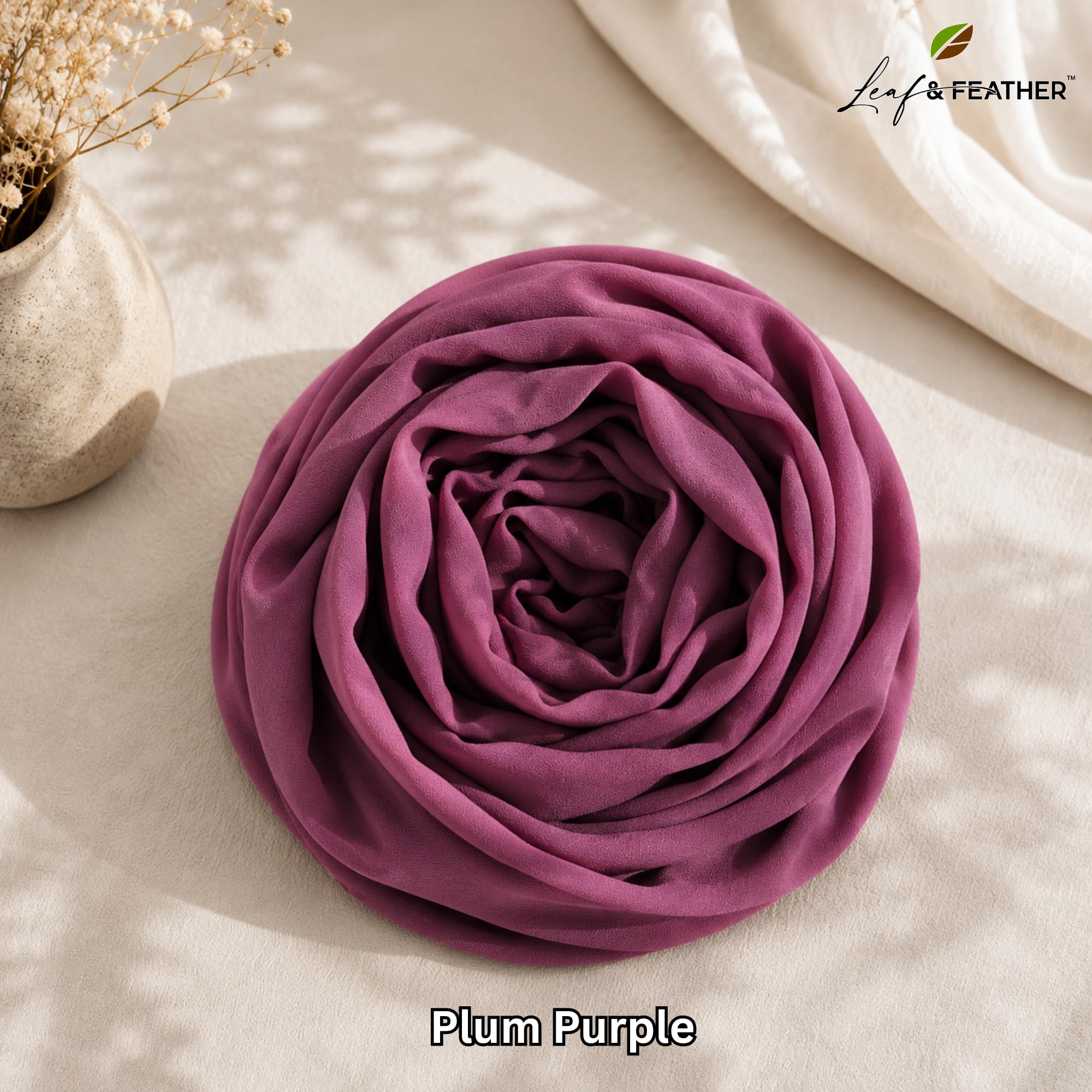 Leaf & FEATHER™ Chiffon Georgette Hijab Scarf for Women | 170 x 70 cm | Lightweight & Breathable Shawl | Daily Wear & Occasion (Rose Wine)