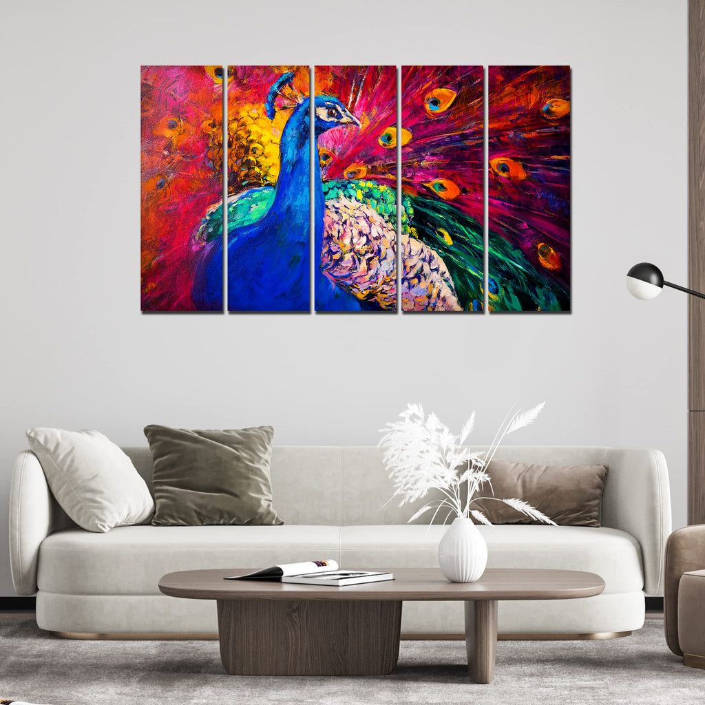 VIBECRAFTS Beautiful Peacock 5 Pieces Canvas Wall Painting For Home | Office | Living Room | Gift (PTVC5Pcs4_8517)