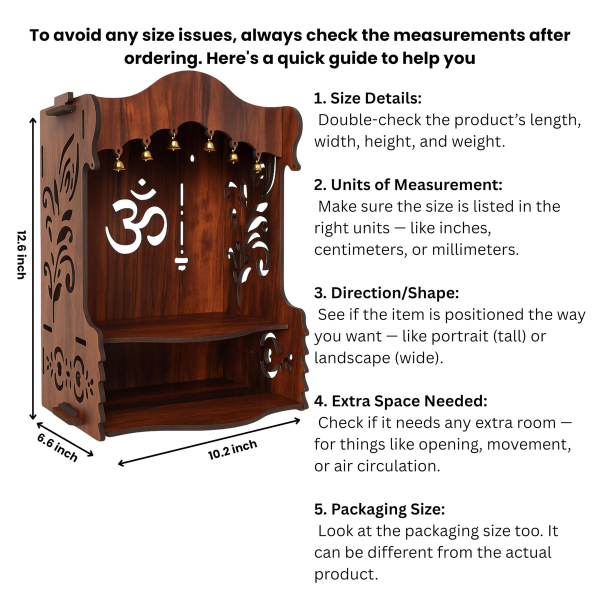 HOMEWEY DECOR Wooden Home Temple Handcrafted Support Heavy Idols Luxurious Finish Pooja Mandir for Home and Office Wall Mount for Room (Design6)