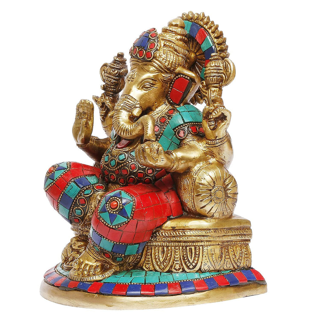 ARTVARKO Ganesha Statue Ganesh Idol Brass with Inlay Work for Home Décor Living Room Office Murti Showpiece Religious Temple 7.5