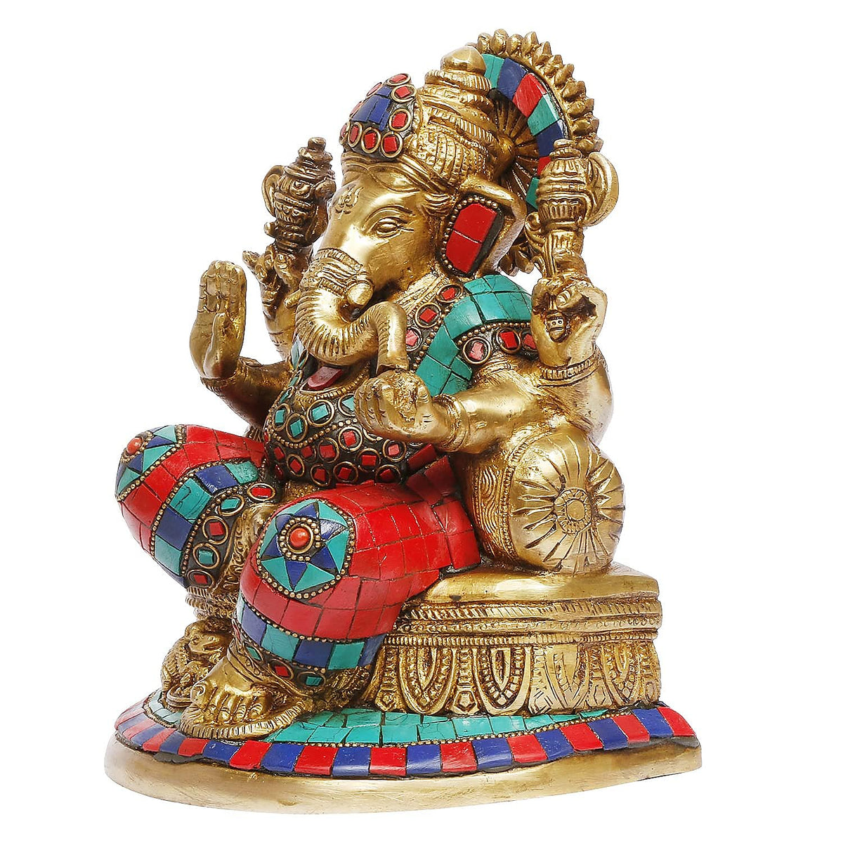 ARTVARKO Ganesha Statue Ganesh Idol Brass with Inlay Work for Home Décor Living Room Office Murti Showpiece Religious Temple 7.5