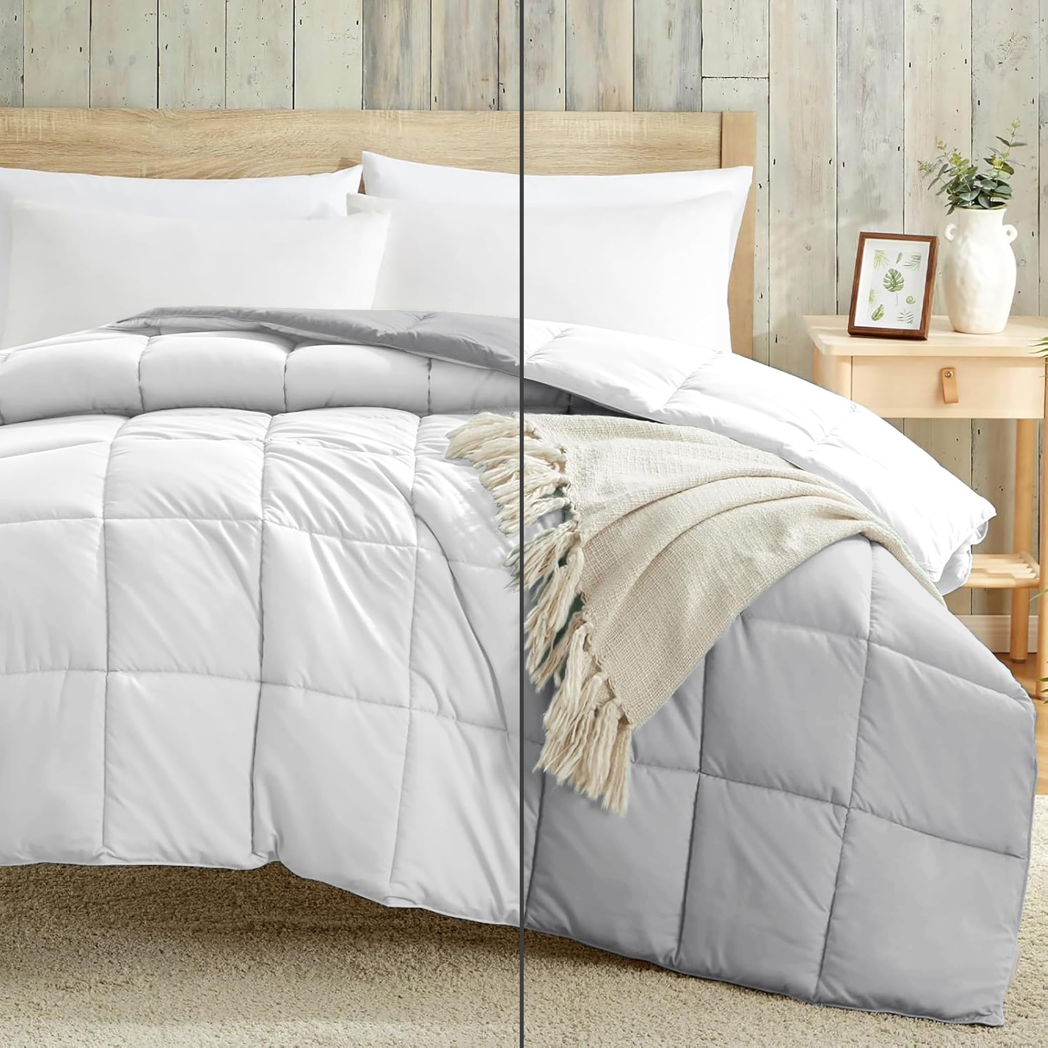 Luxury 100 GSM Summer Comforter Double Bed All Season AC Comforter/Blanket/Duvet Soft & Breathable Lightweight (90 X100 Inches) - Double Bed Comforter - White/Silver Grey Color Kafalo