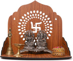 GOJEEVA KRAFT Engineered Wood Hand Crafted Carved Pattern Home Temple for Idols Temple for Home and Office I Swastik Carved | Set Top Box Stand I Wooden Mandir (Pack of 1) (Medium)