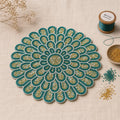MFU Made For You Handcrafted Beaded Round Placemat 14 Inch (14 Inches, Teal Green & Gold Floral Design) Kafalo