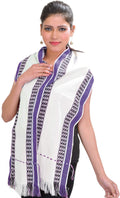 Exotic India Women's Cotton Scarf (SWE69_Bright White_Free Size)