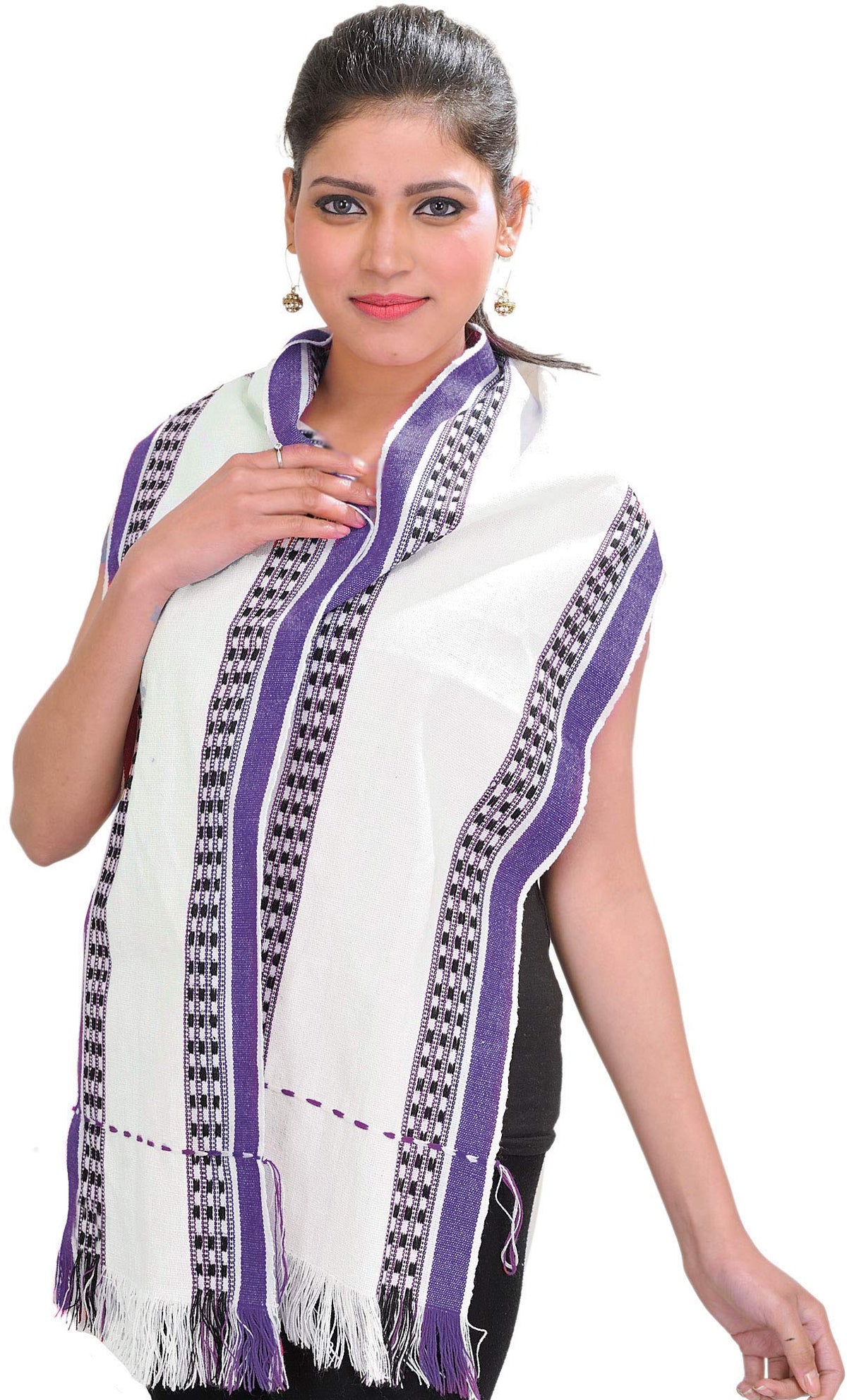Exotic India Women's Cotton Scarf (SWE69_Bright White_Free Size)
